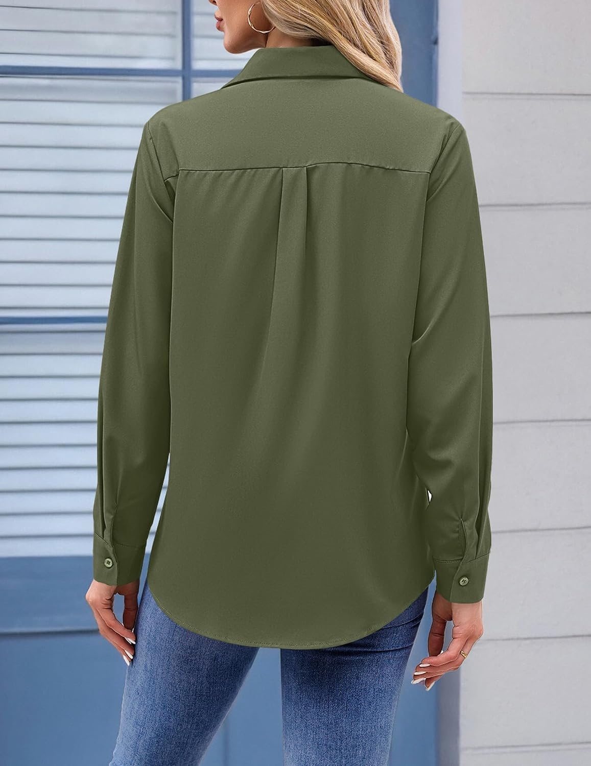 image:imageZeagoo Womens Floral Button Down Shirt Long Sleeve Work Blouse with PocketBgreen