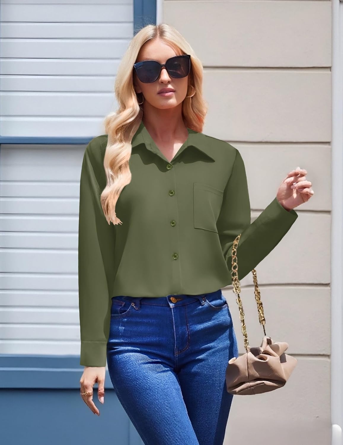 image:imageZeagoo Womens Floral Button Down Shirt Long Sleeve Work Blouse with PocketBgreen