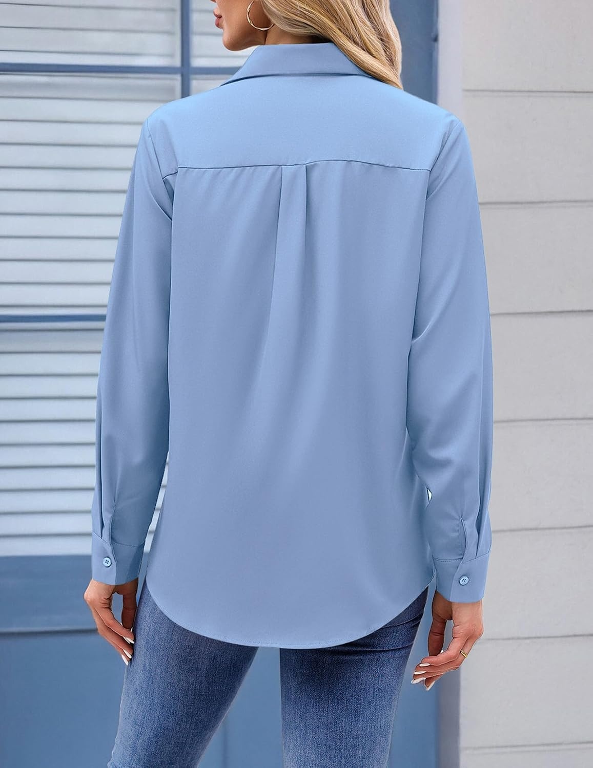 image:imageZeagoo Womens Floral Button Down Shirt Long Sleeve Work Blouse with PocketBlight Blue