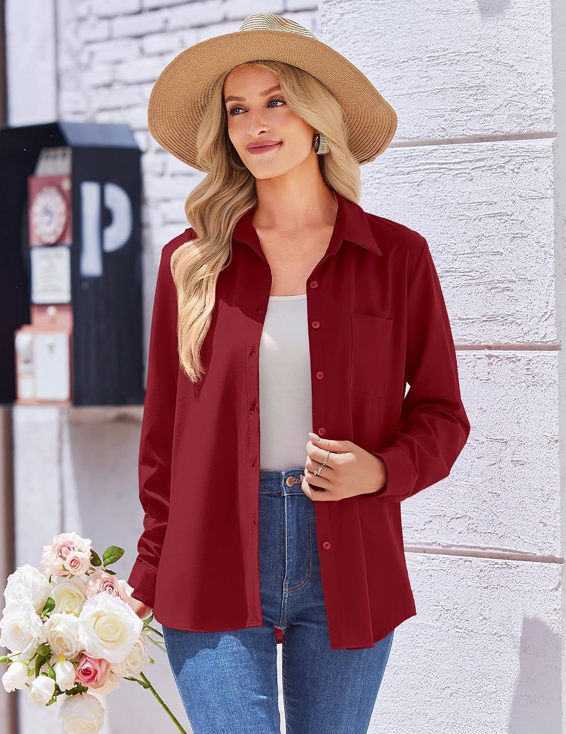 image:imageZeagoo Womens Floral Button Down Shirt Long Sleeve Work Blouse with PocketBred