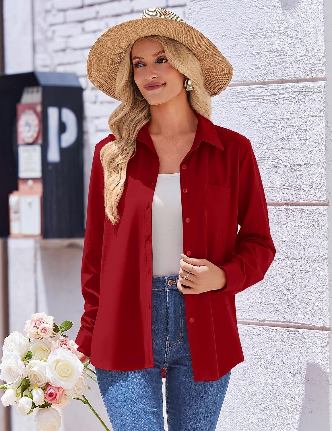 image:imageZeagoo Womens Floral Button Down Shirt Long Sleeve Work Blouse with PocketBred