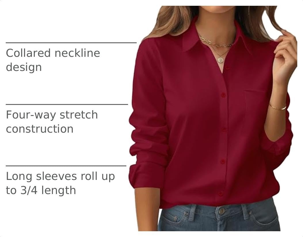 image:imageZeagoo Womens Floral Button Down Shirt Long Sleeve Work Blouse with PocketBwine Red