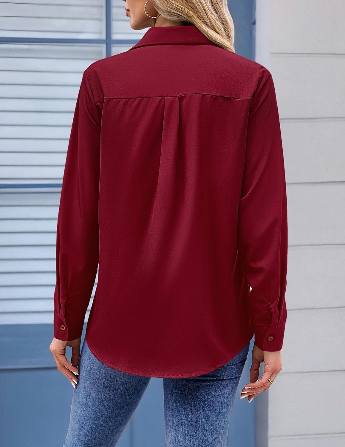 image:imageZeagoo Womens Floral Button Down Shirt Long Sleeve Work Blouse with PocketBwine Red