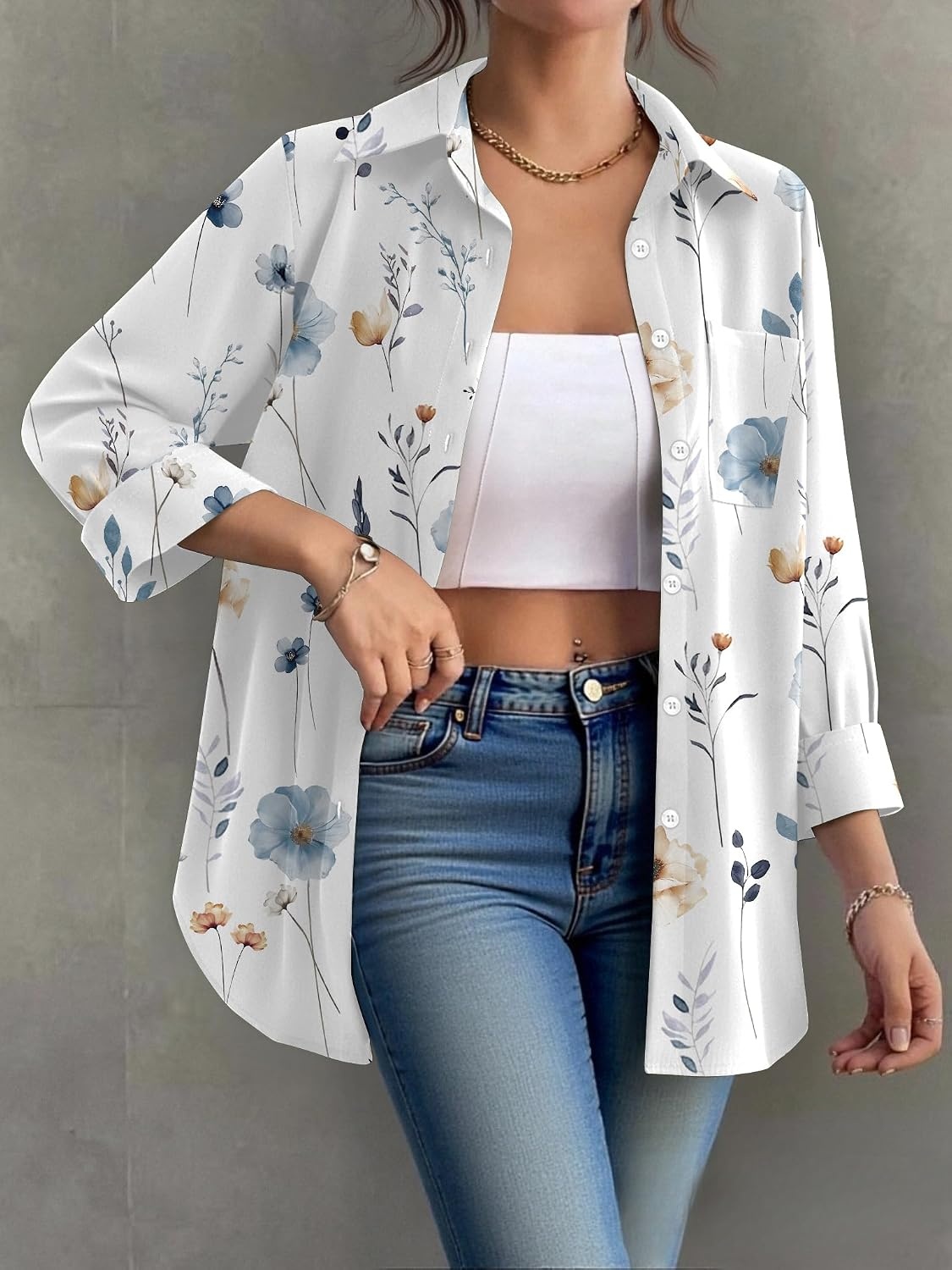 image:imageZeagoo Womens Floral Button Down Shirt Long Sleeve Work Blouse with PocketCbf112