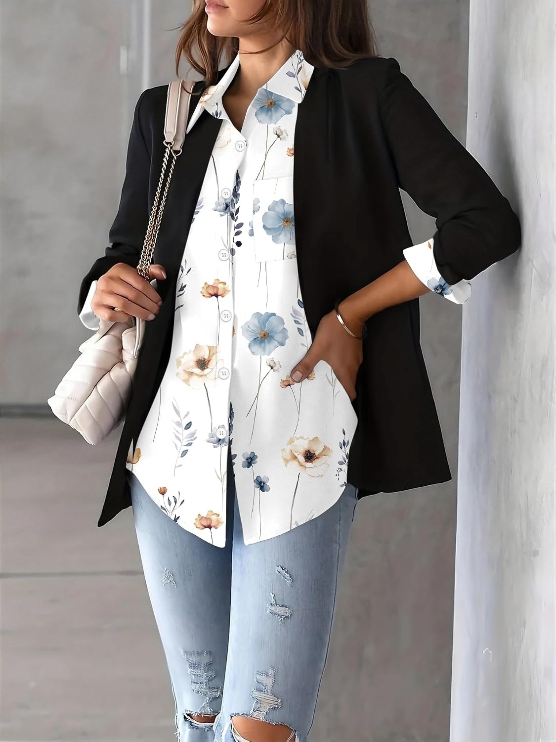 image:imageZeagoo Womens Floral Button Down Shirt Long Sleeve Work Blouse with PocketCbf112