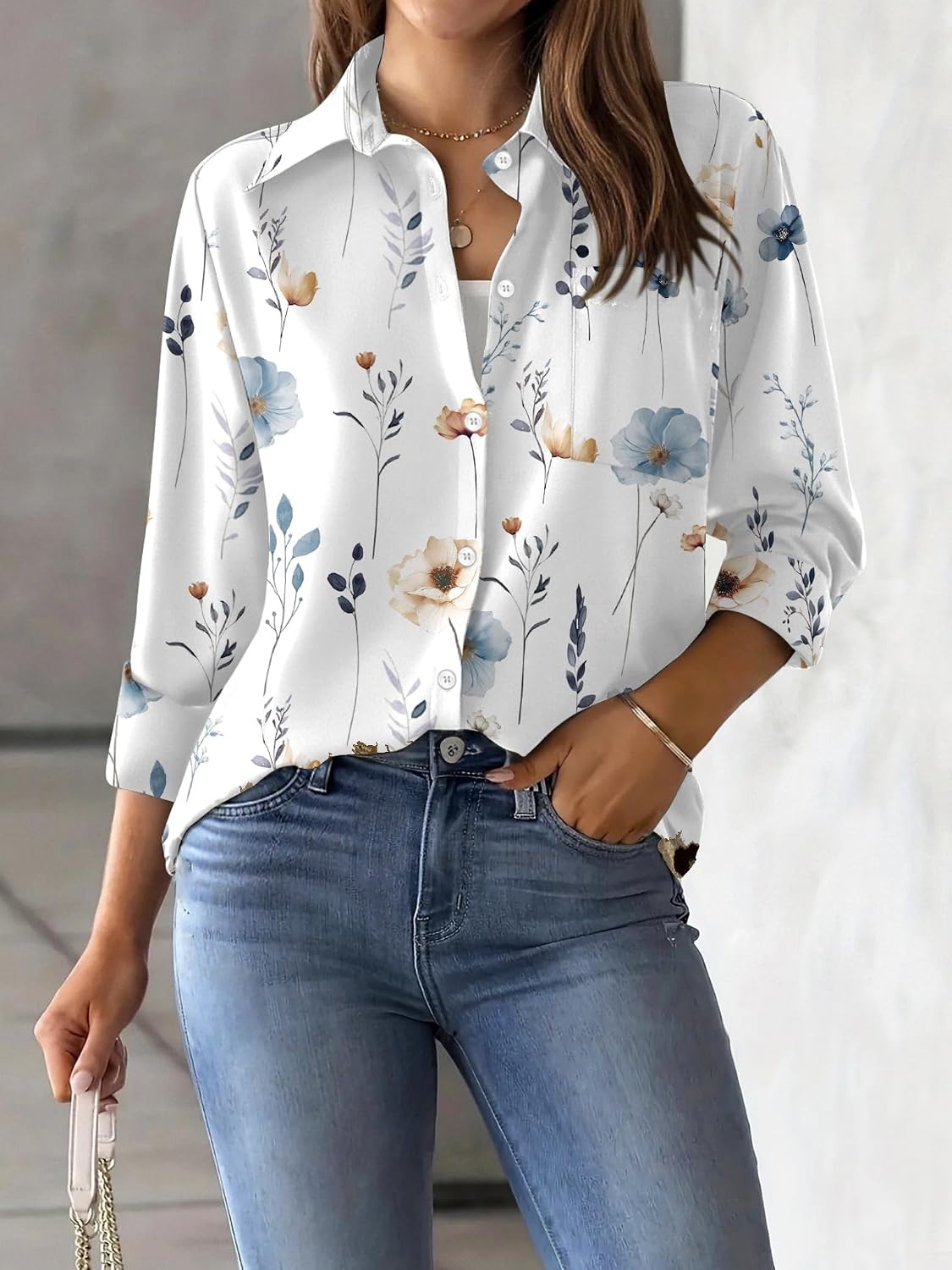 image:imageZeagoo Womens Floral Button Down Shirt Long Sleeve Work Blouse with PocketCbf112