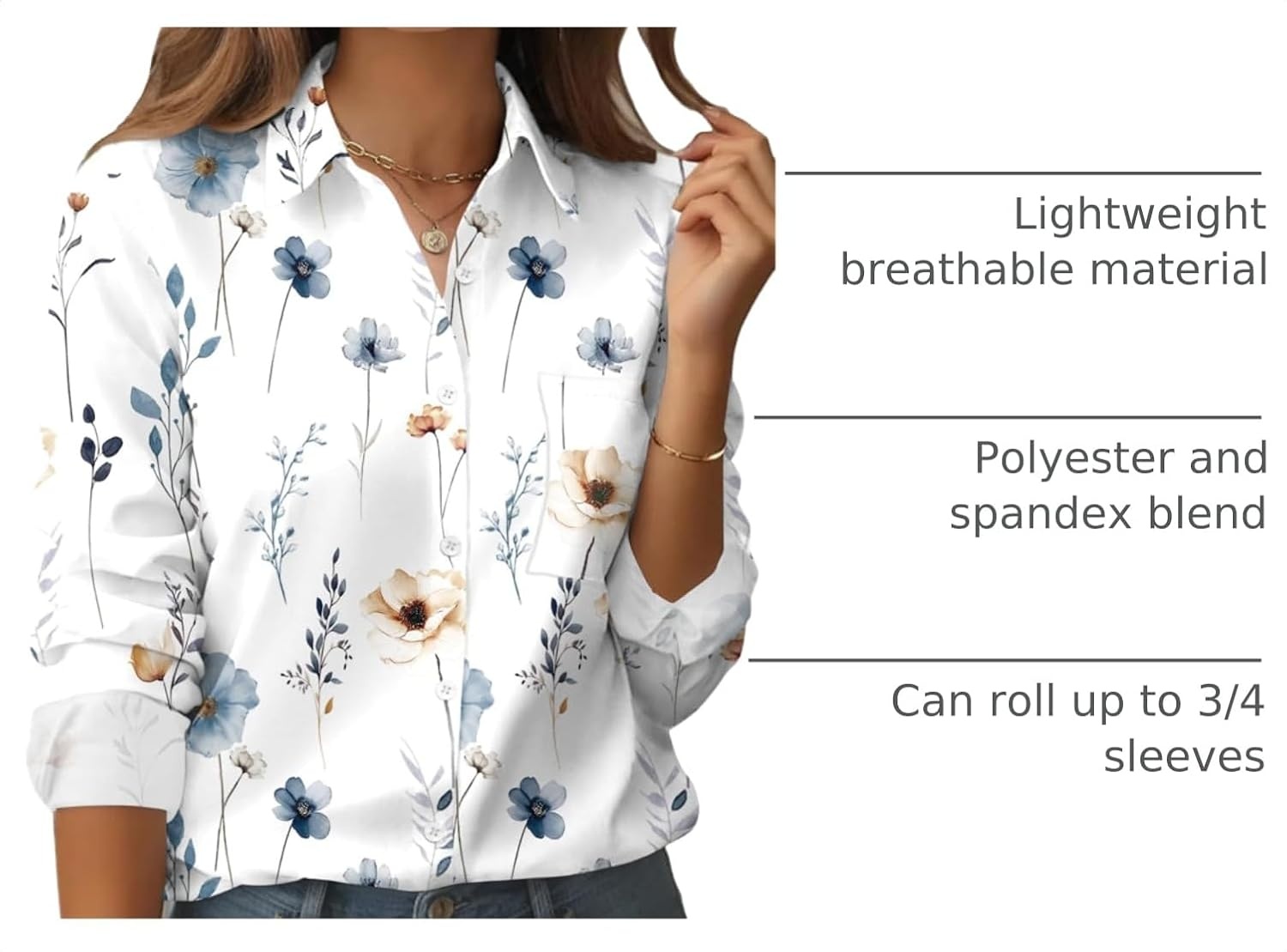 image:imageZeagoo Womens Floral Button Down Shirt Long Sleeve Work Blouse with PocketCbf112