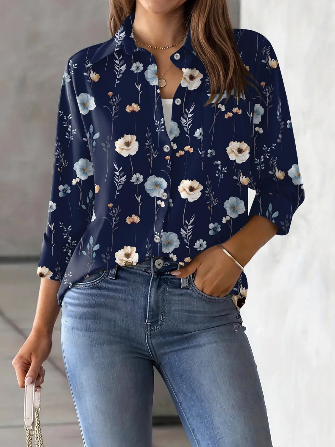 image:imageZeagoo Womens Floral Button Down Shirt Long Sleeve Work Blouse with PocketCbf318