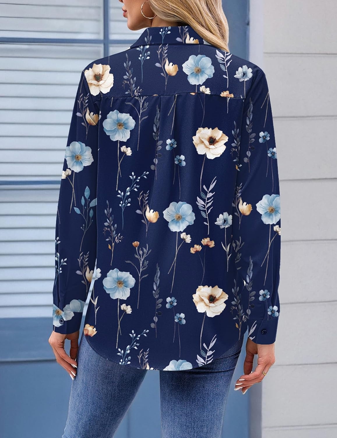 image:imageZeagoo Womens Floral Button Down Shirt Long Sleeve Work Blouse with PocketCbf318