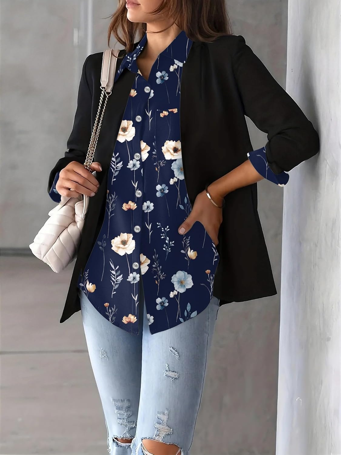 image:imageZeagoo Womens Floral Button Down Shirt Long Sleeve Work Blouse with PocketCbf318