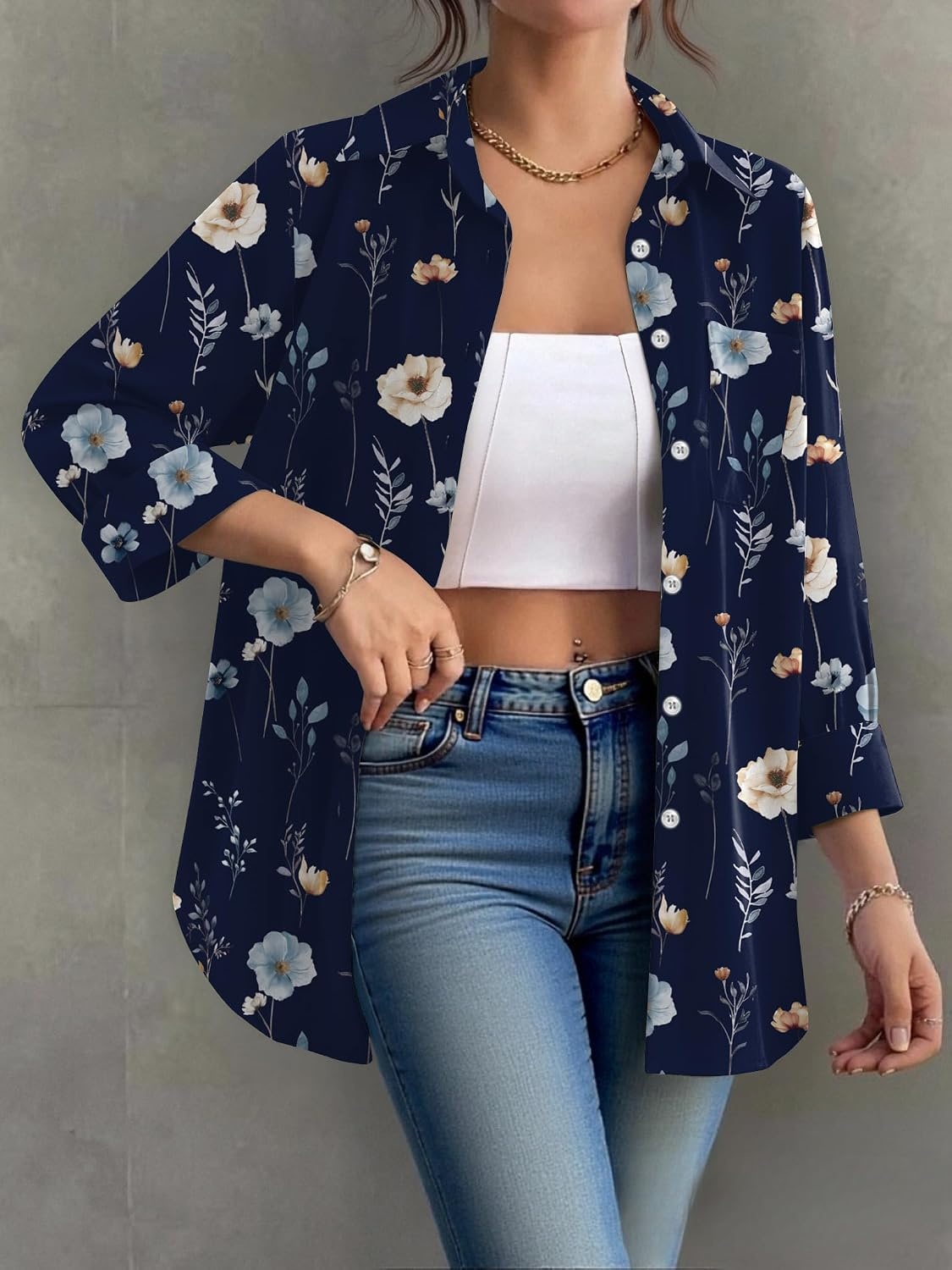 image:imageZeagoo Womens Floral Button Down Shirt Long Sleeve Work Blouse with PocketCbf318