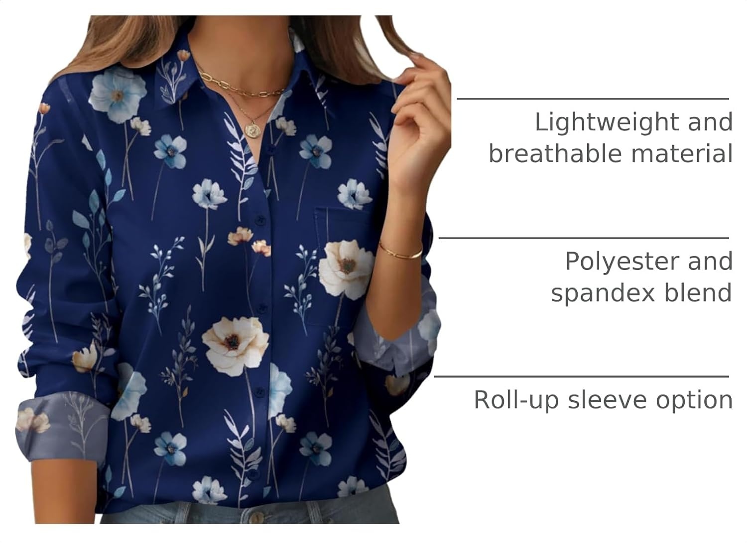 image:imageZeagoo Womens Floral Button Down Shirt Long Sleeve Work Blouse with PocketCbf318