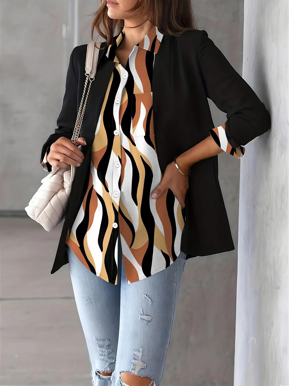 image:imageZeagoo Womens Floral Button Down Shirt Long Sleeve Work Blouse with PocketCx123