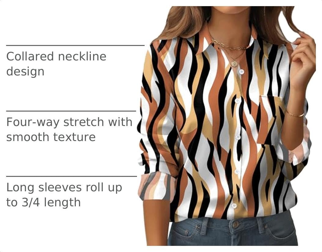 image:imageZeagoo Womens Floral Button Down Shirt Long Sleeve Work Blouse with PocketCx123