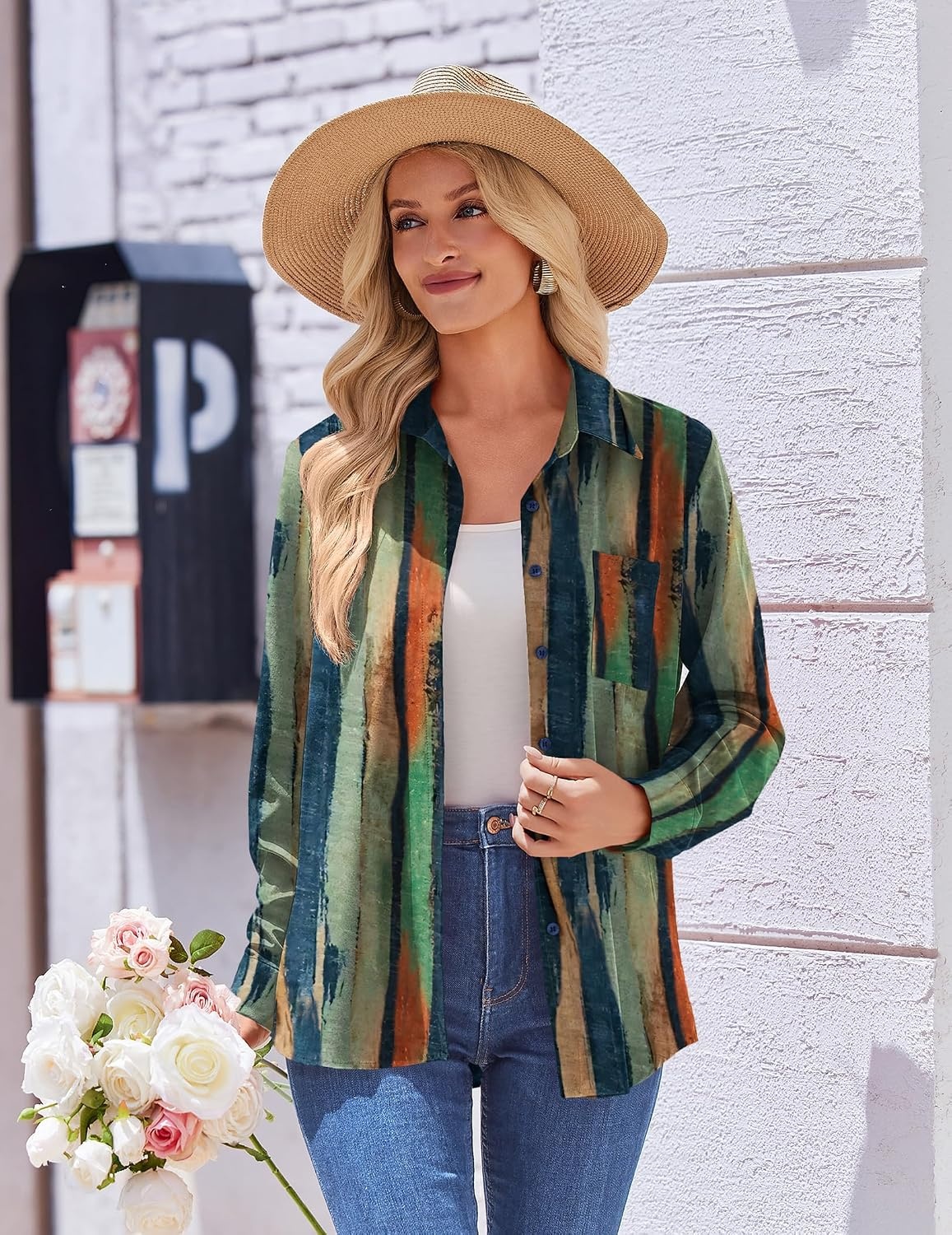image:imageZeagoo Womens Floral Button Down Shirt Long Sleeve Work Blouse with PocketCx289