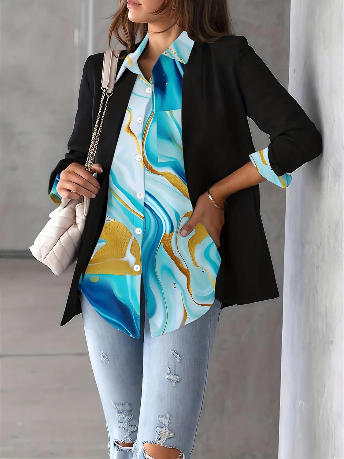 image:imageZeagoo Womens Floral Button Down Shirt Long Sleeve Work Blouse with PocketDcx274