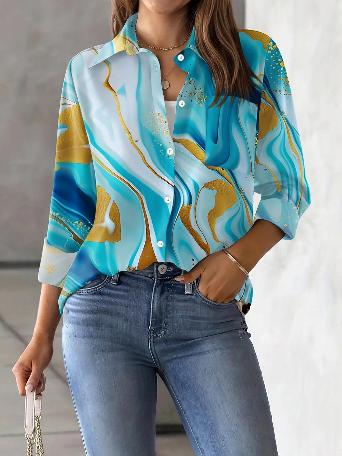 image:imageZeagoo Womens Floral Button Down Shirt Long Sleeve Work Blouse with PocketDcx274