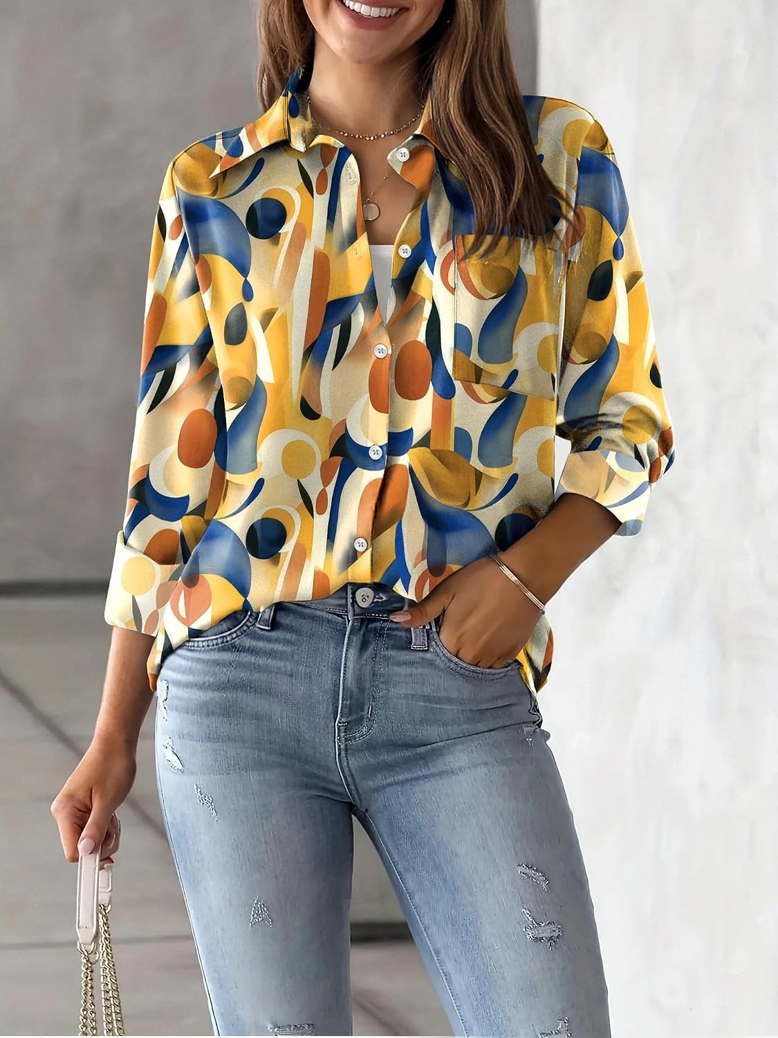 image:imageZeagoo Womens Floral Button Down Shirt Long Sleeve Work Blouse with PocketJh579