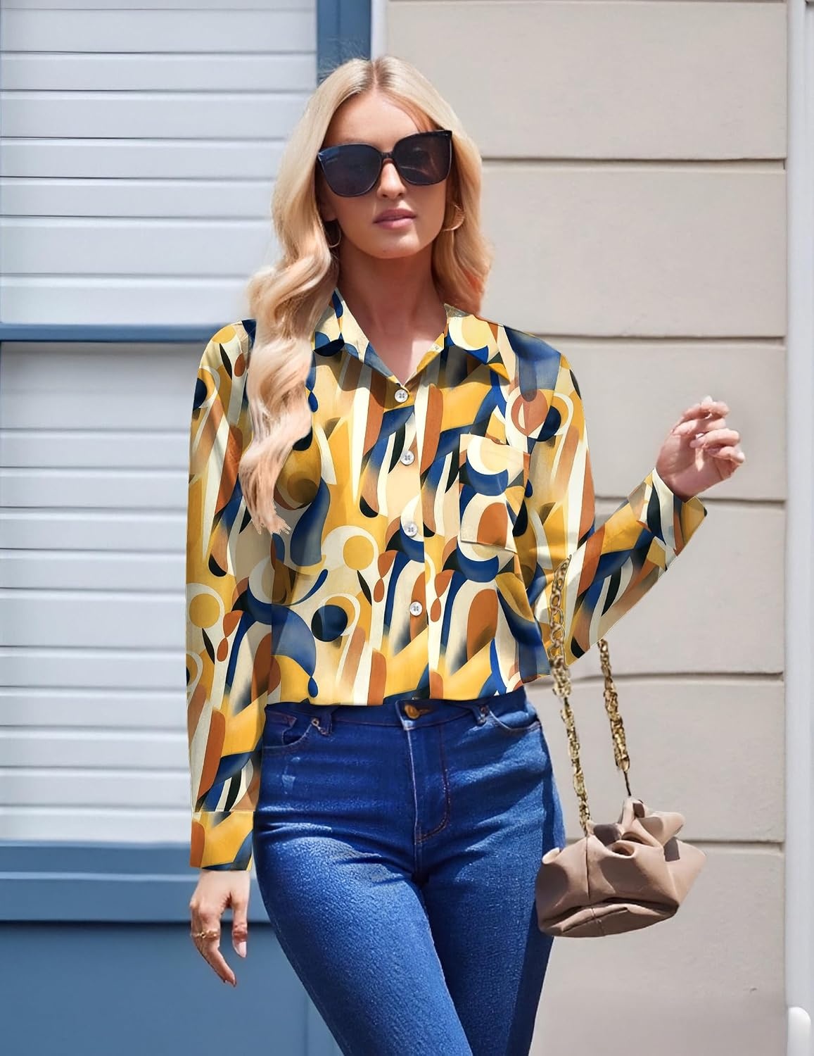 image:imageZeagoo Womens Floral Button Down Shirt Long Sleeve Work Blouse with PocketJh579