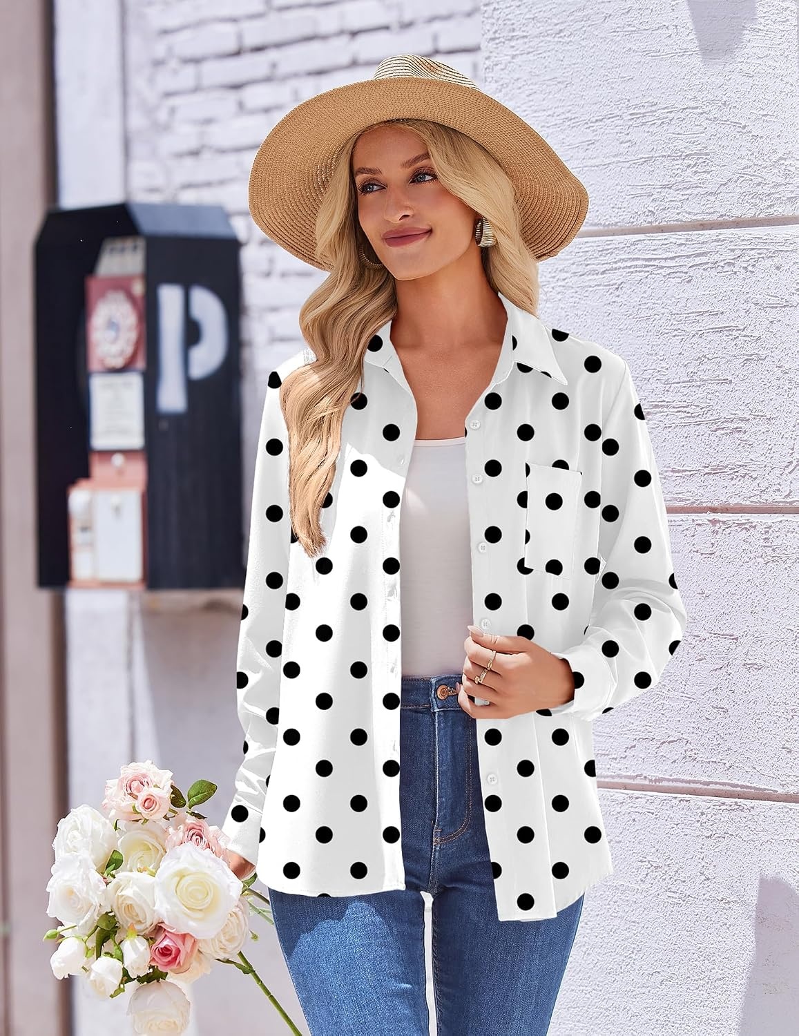 image:imageZeagoo Womens Floral Button Down Shirt Long Sleeve Work Blouse with PocketJh592