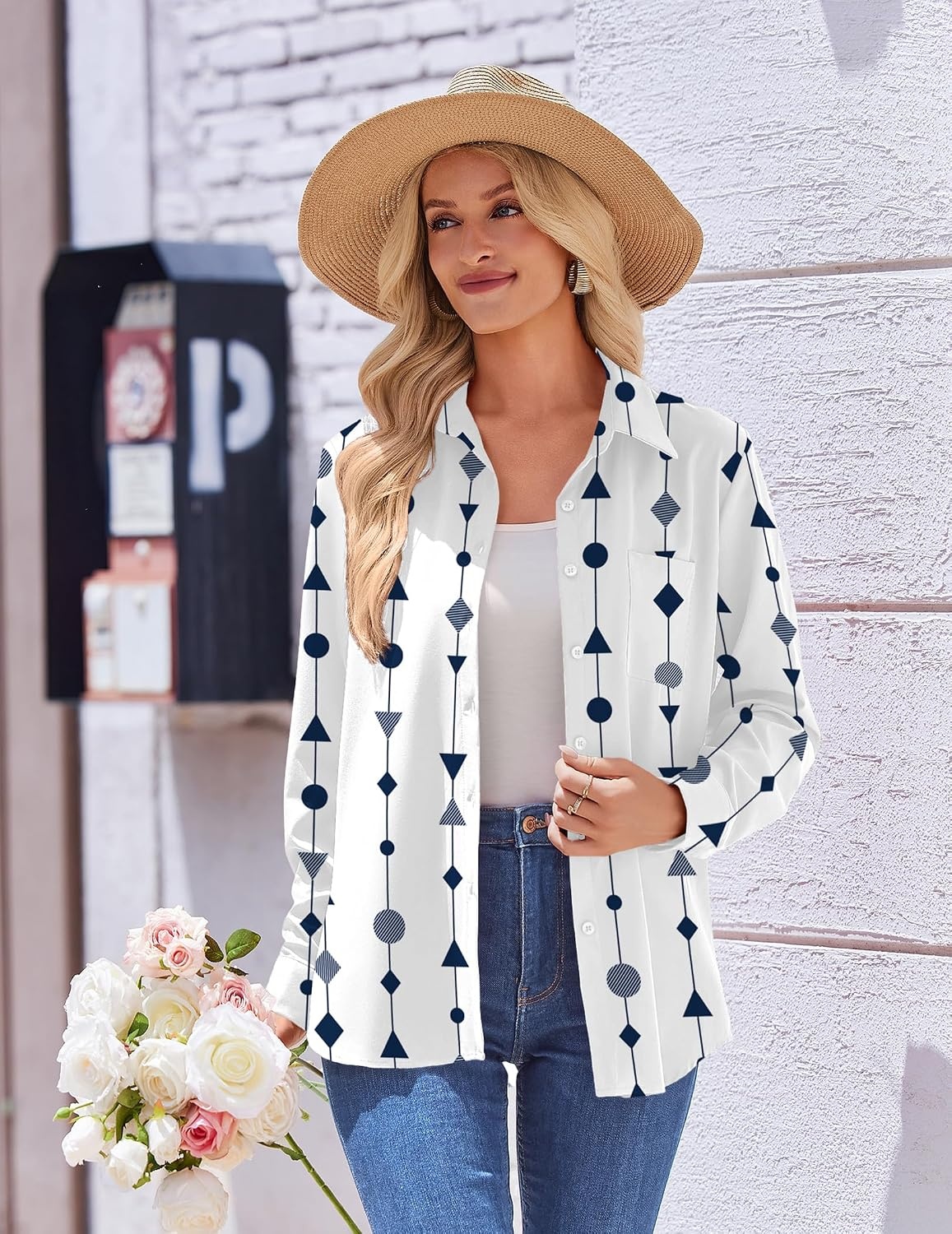 image:imageZeagoo Womens Floral Button Down Shirt Long Sleeve Work Blouse with PocketJh599