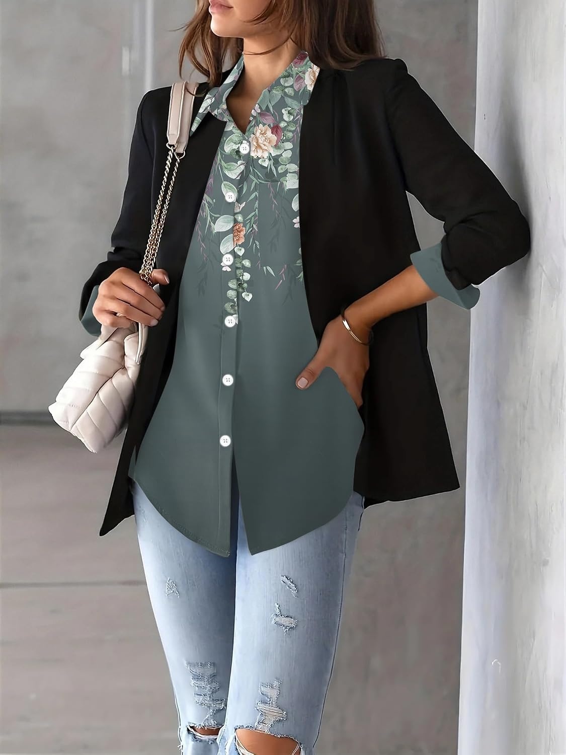 image:imageZeagoo Womens Floral Button Down Shirt Long Sleeve Work Blouse with PocketLwf71