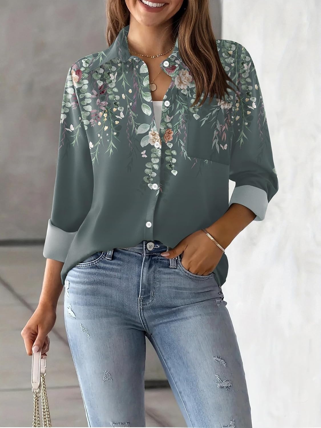 image:imageZeagoo Womens Floral Button Down Shirt Long Sleeve Work Blouse with PocketLwf71
