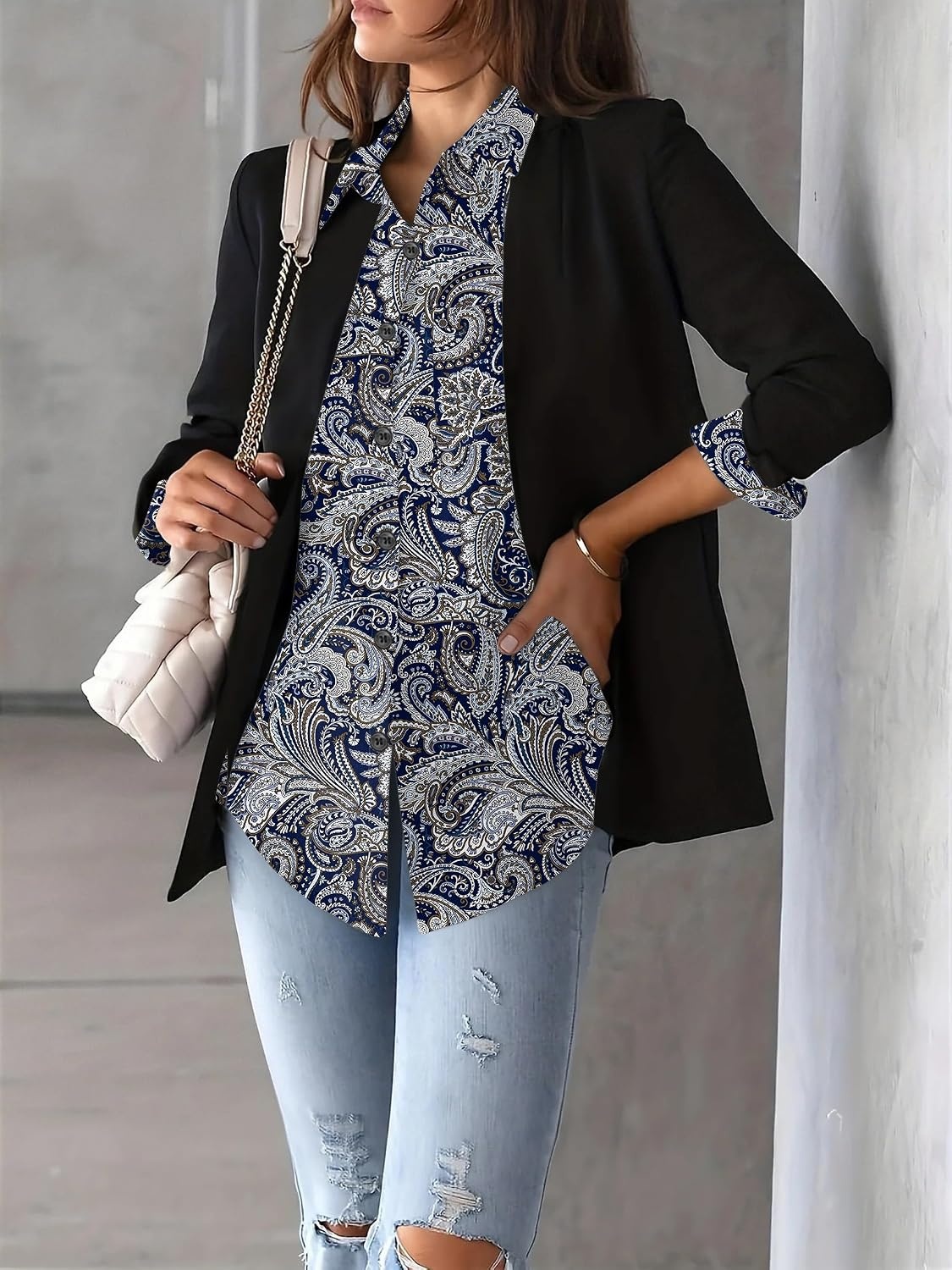 image:imageZeagoo Womens Floral Button Down Shirt Long Sleeve Work Blouse with PocketMz473