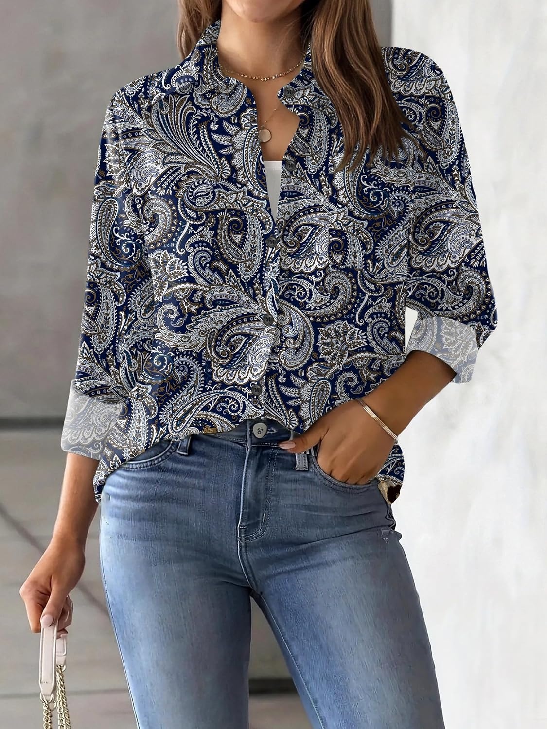 image:imageZeagoo Womens Floral Button Down Shirt Long Sleeve Work Blouse with PocketMz473