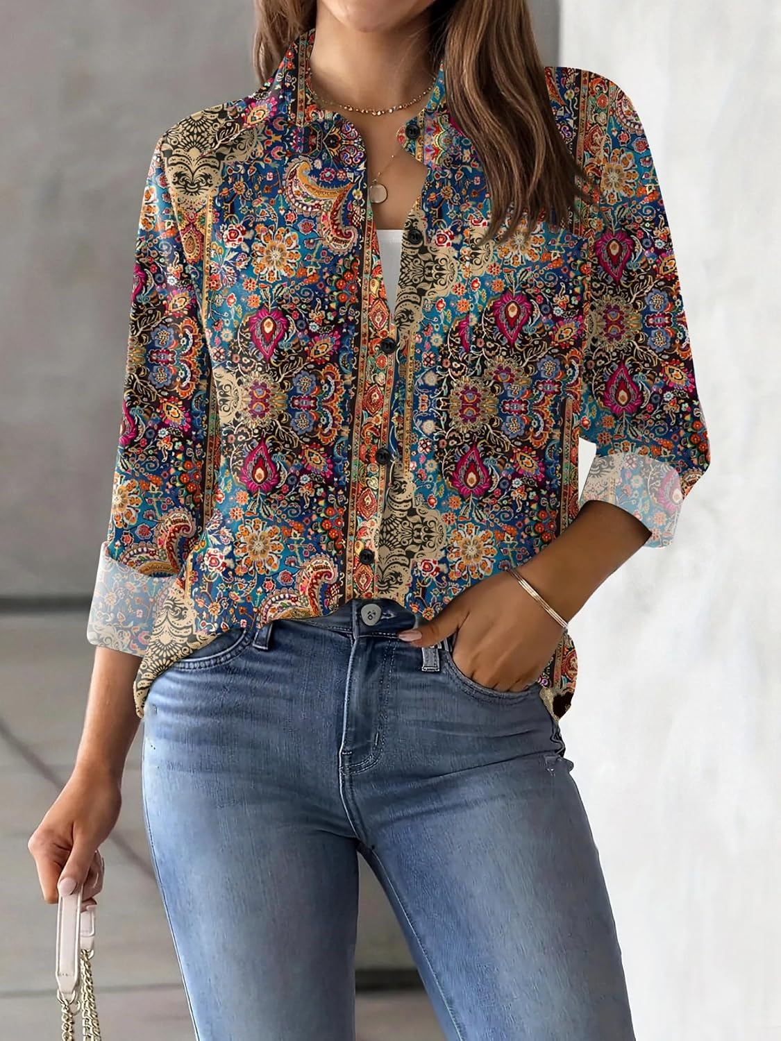 image:imageZeagoo Womens Floral Button Down Shirt Long Sleeve Work Blouse with PocketMz721