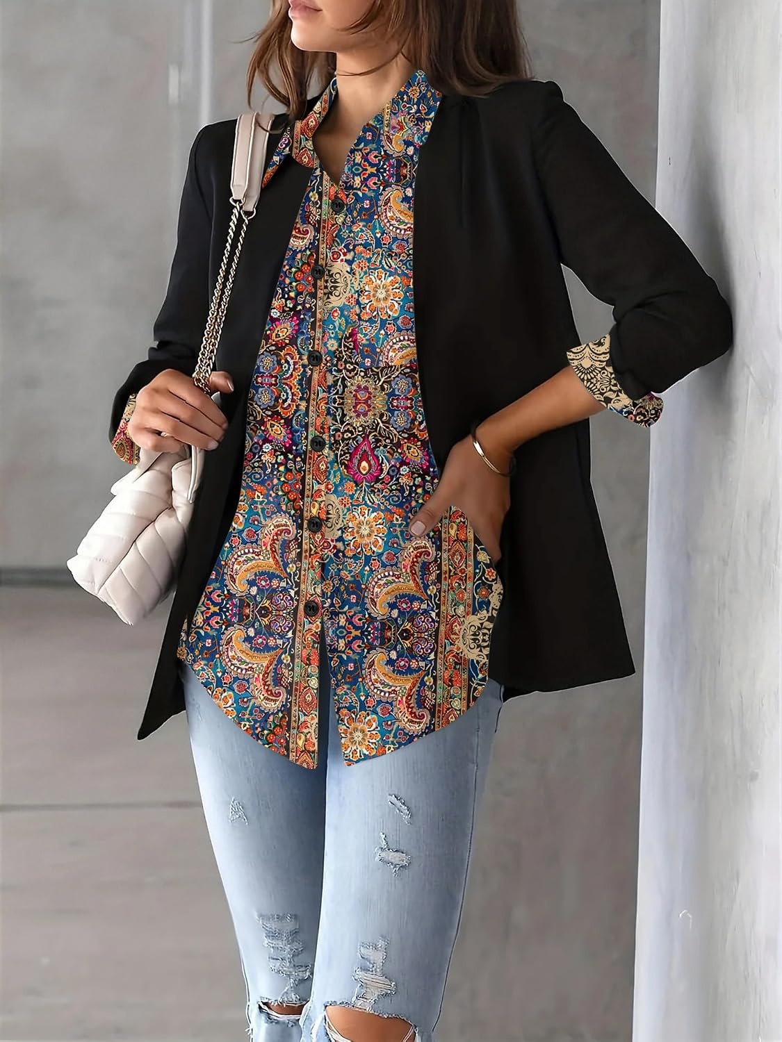 image:imageZeagoo Womens Floral Button Down Shirt Long Sleeve Work Blouse with PocketMz721
