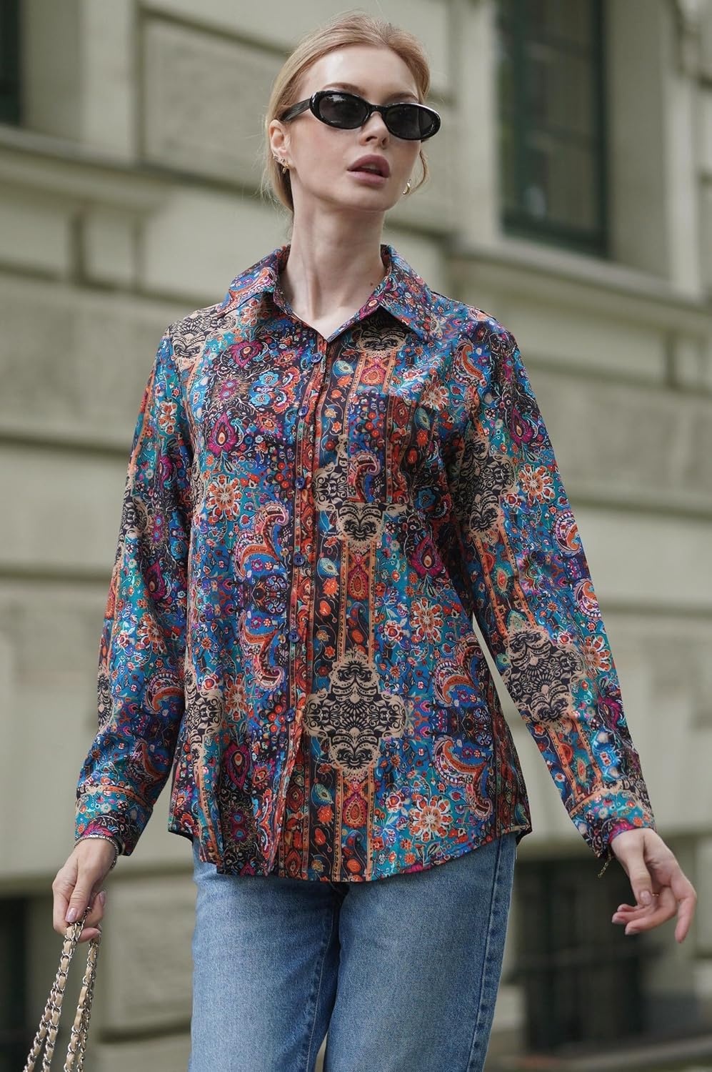 image:imageZeagoo Womens Floral Button Down Shirt Long Sleeve Work Blouse with PocketMz721