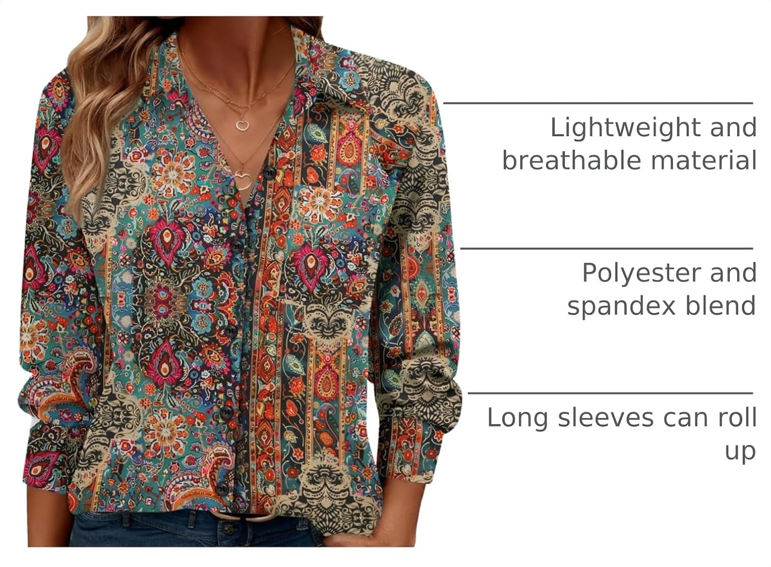image:imageZeagoo Womens Floral Button Down Shirt Long Sleeve Work Blouse with PocketMz721