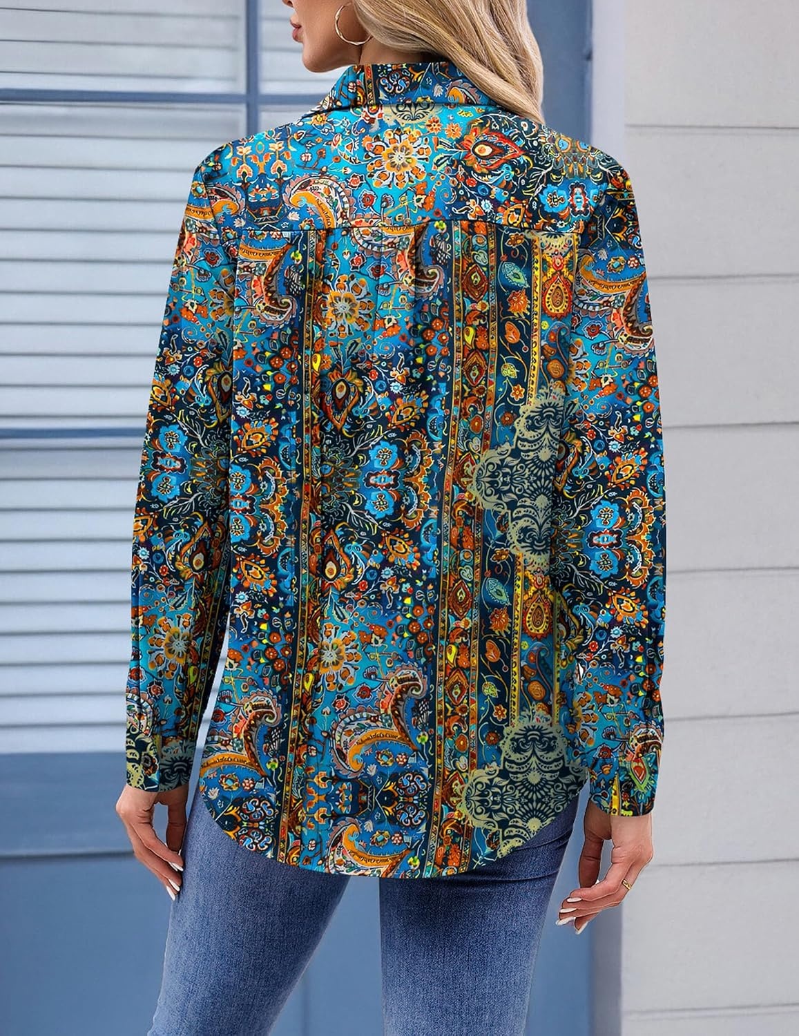 image:imageZeagoo Womens Floral Button Down Shirt Long Sleeve Work Blouse with PocketMz779