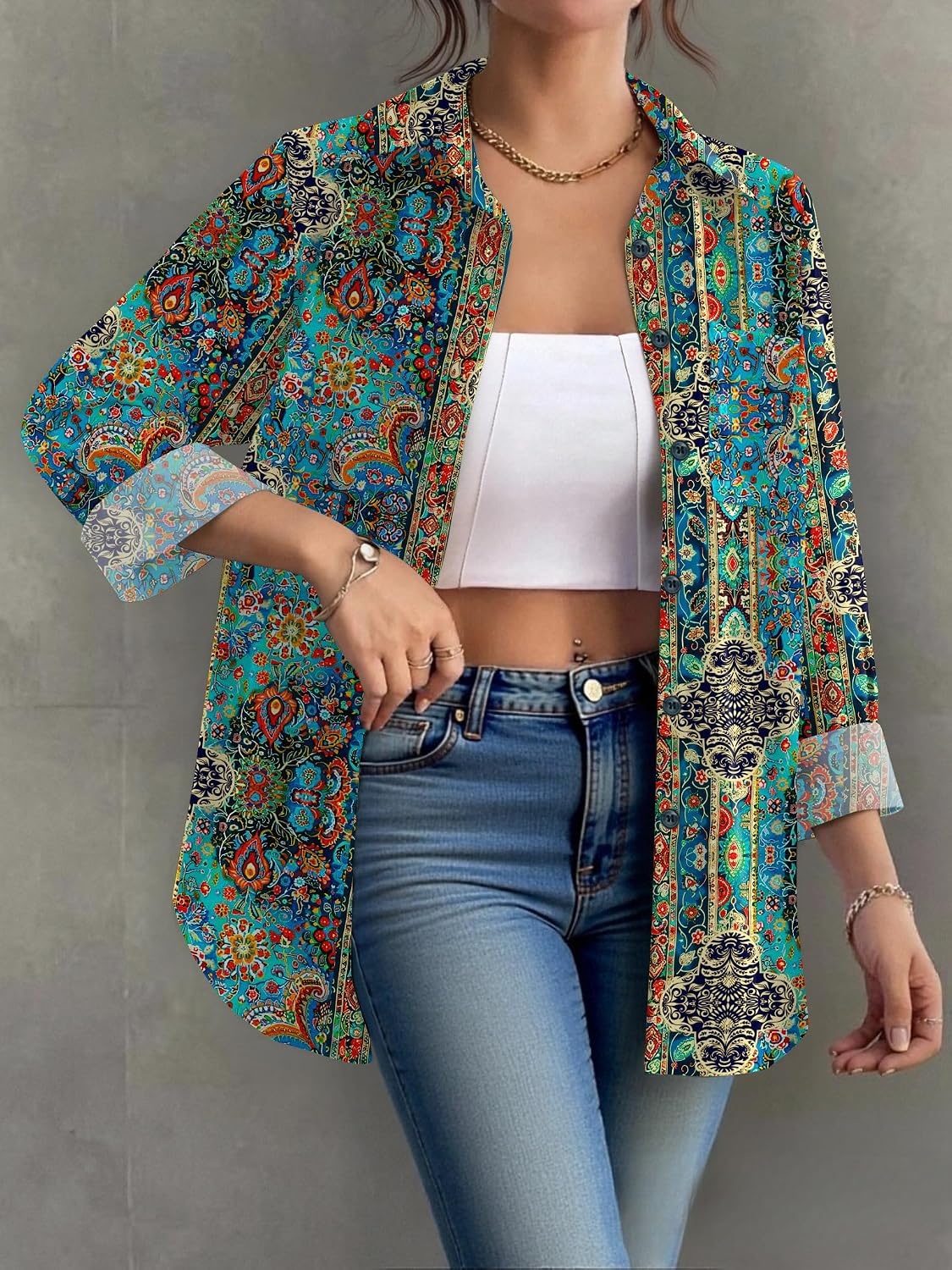 image:imageZeagoo Womens Floral Button Down Shirt Long Sleeve Work Blouse with PocketMz779