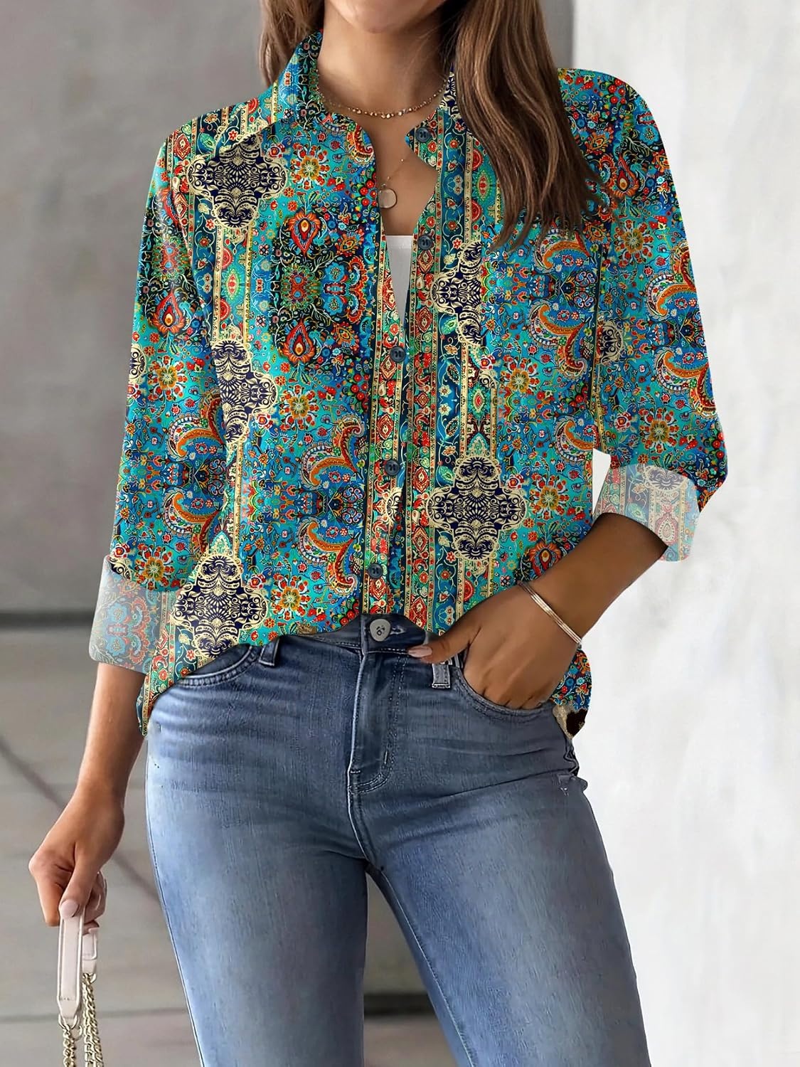 image:imageZeagoo Womens Floral Button Down Shirt Long Sleeve Work Blouse with PocketMz779