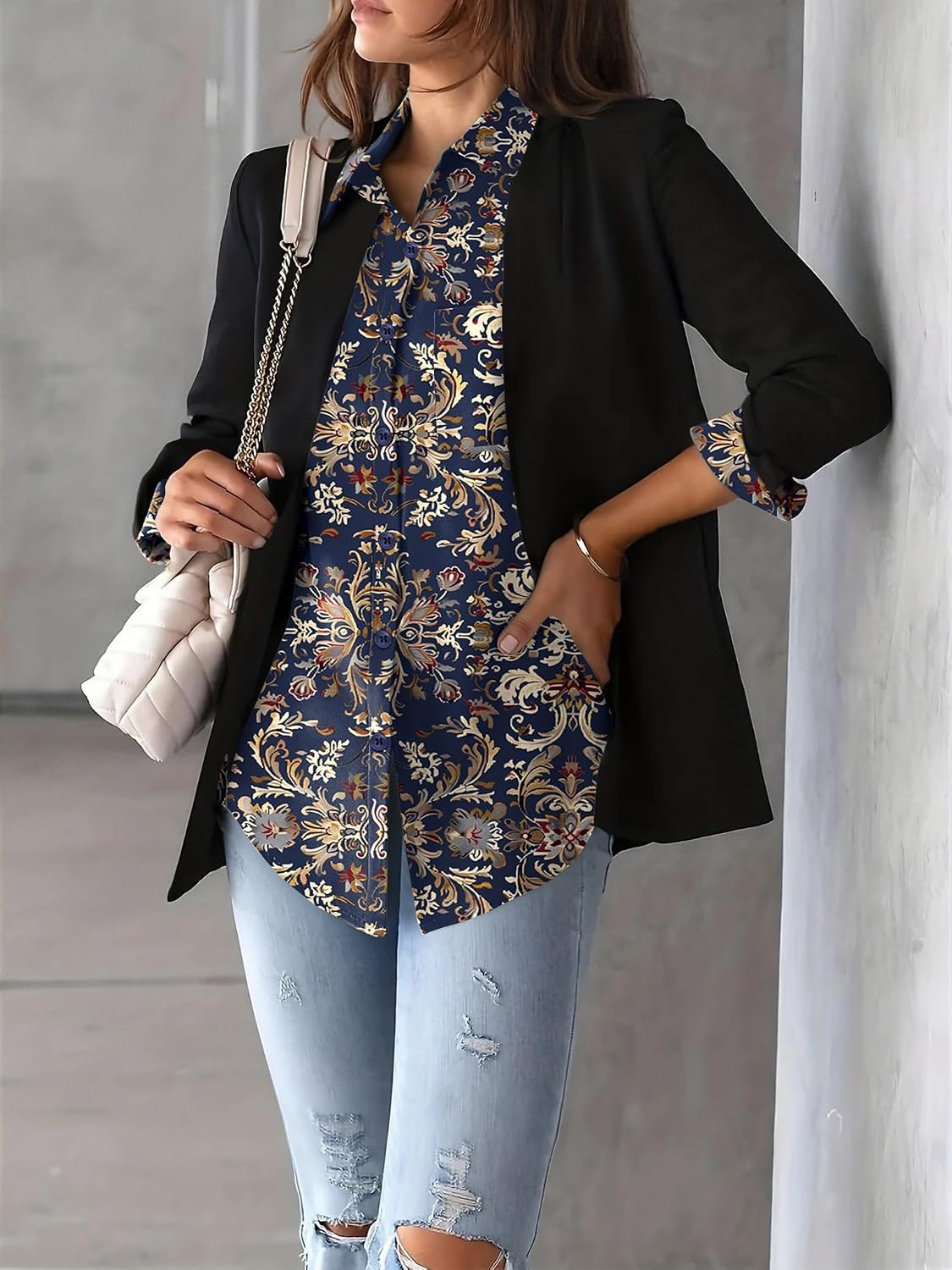 image:imageZeagoo Womens Floral Button Down Shirt Long Sleeve Work Blouse with PocketMz869