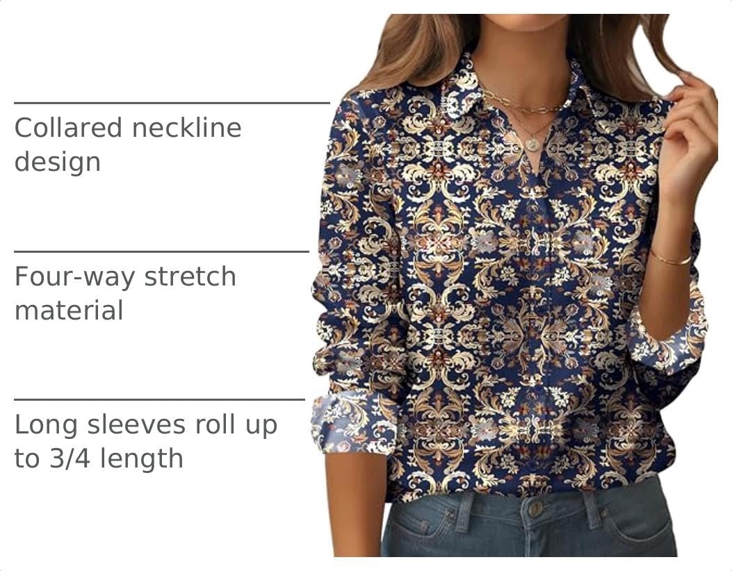 image:imageZeagoo Womens Floral Button Down Shirt Long Sleeve Work Blouse with PocketMz869
