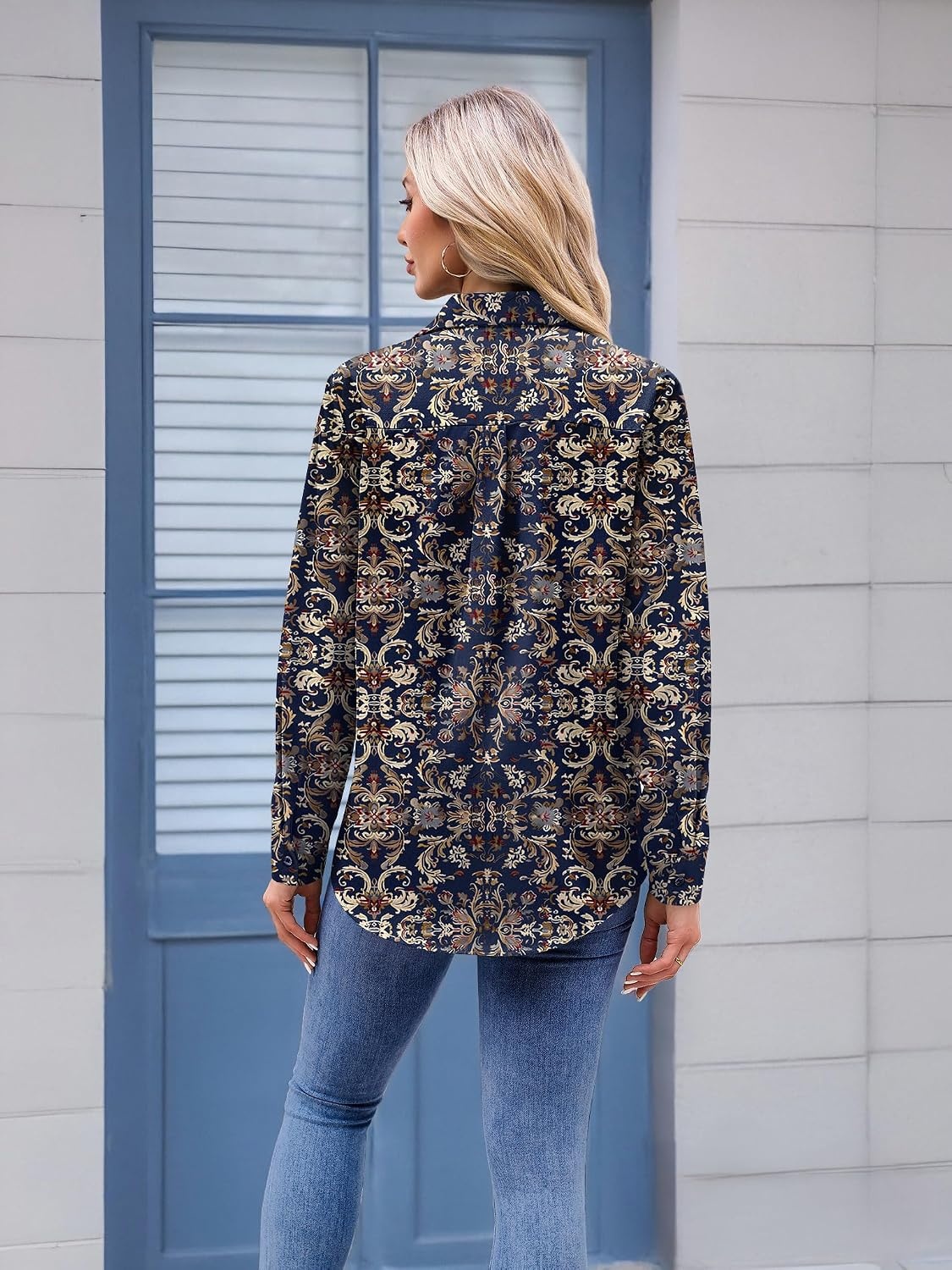 image:imageZeagoo Womens Floral Button Down Shirt Long Sleeve Work Blouse with PocketMz869