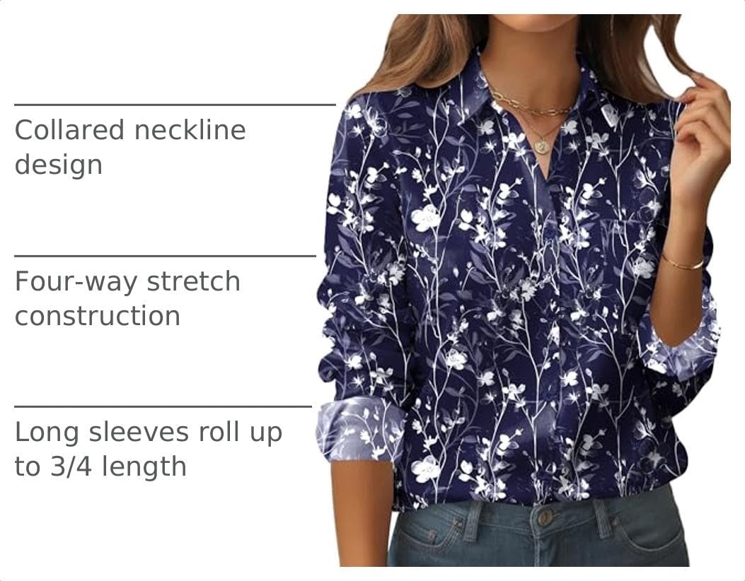 image:imageZeagoo Womens Floral Button Down Shirt Long Sleeve Work Blouse with PocketSf180