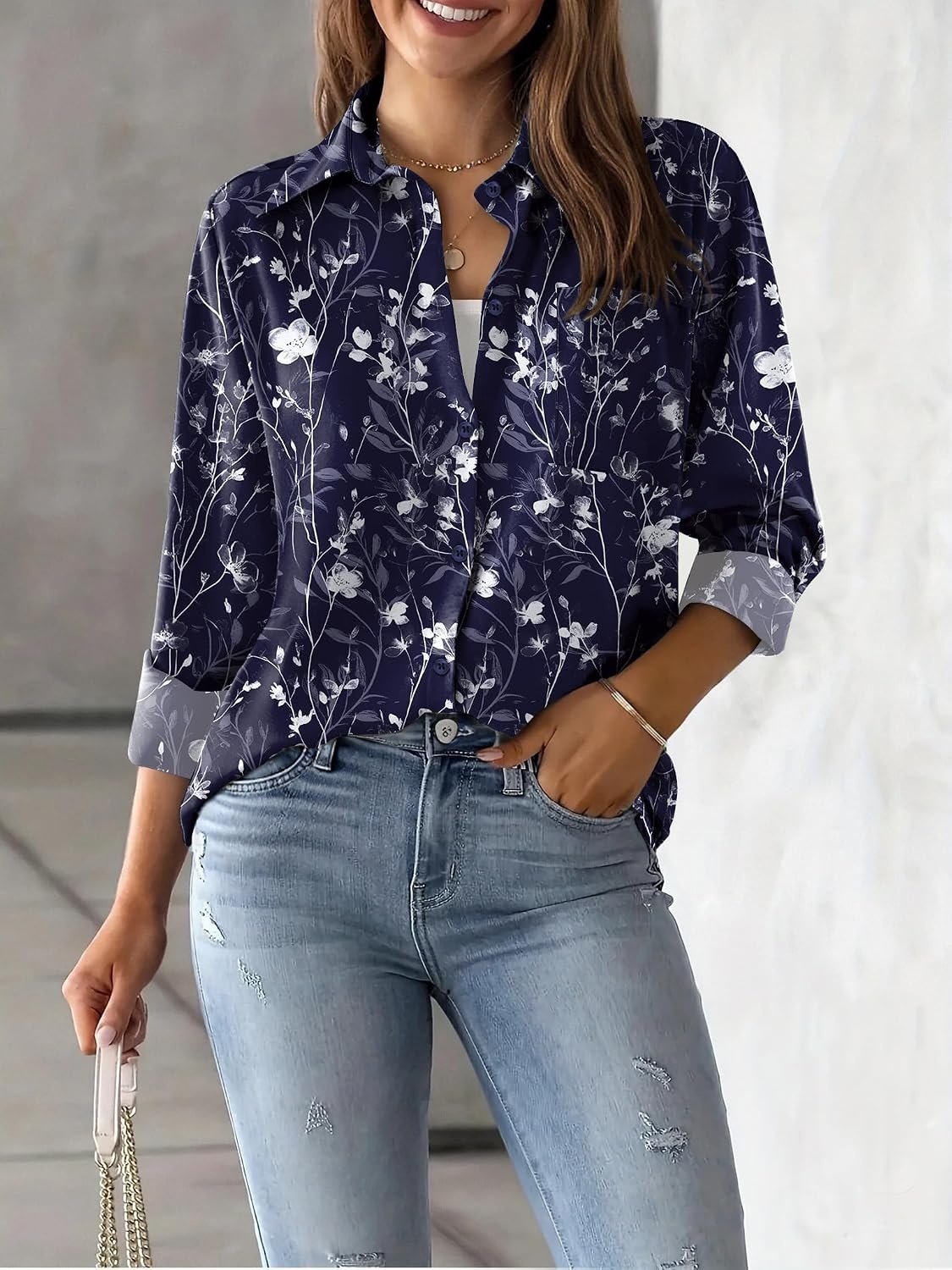 image:imageZeagoo Womens Floral Button Down Shirt Long Sleeve Work Blouse with PocketSf180