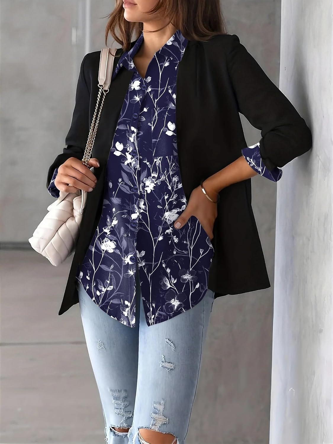 image:imageZeagoo Womens Floral Button Down Shirt Long Sleeve Work Blouse with PocketSf180