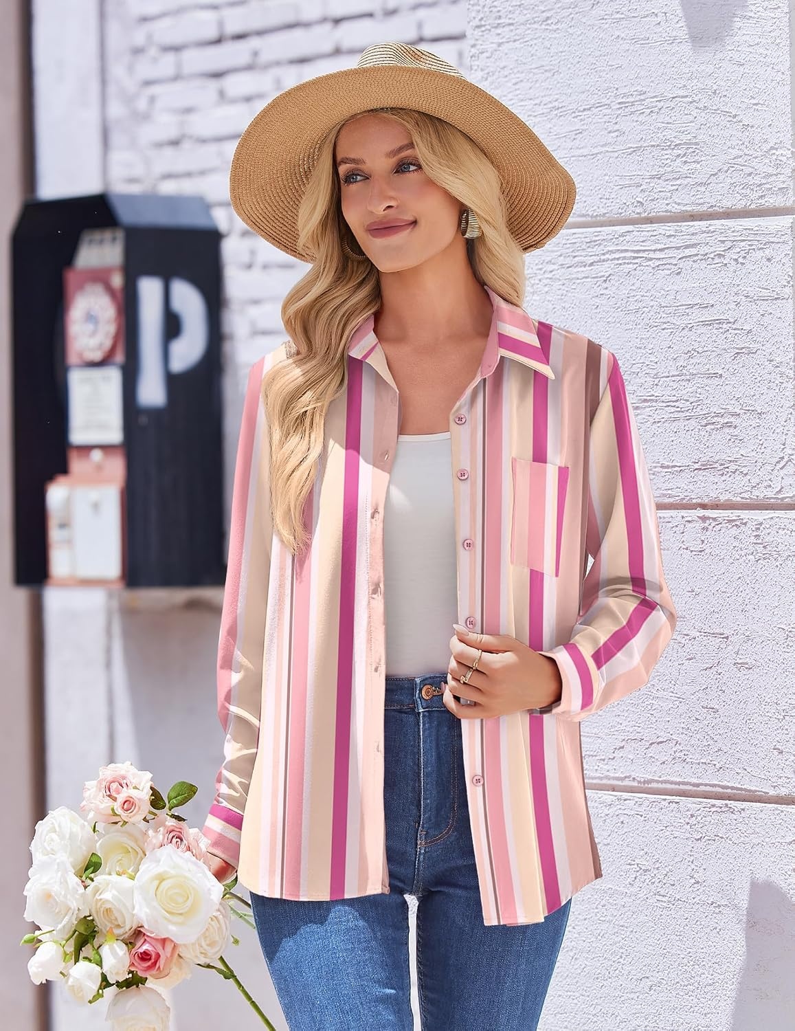 image:imageZeagoo Womens Floral Button Down Shirt Long Sleeve Work Blouse with PocketTz269