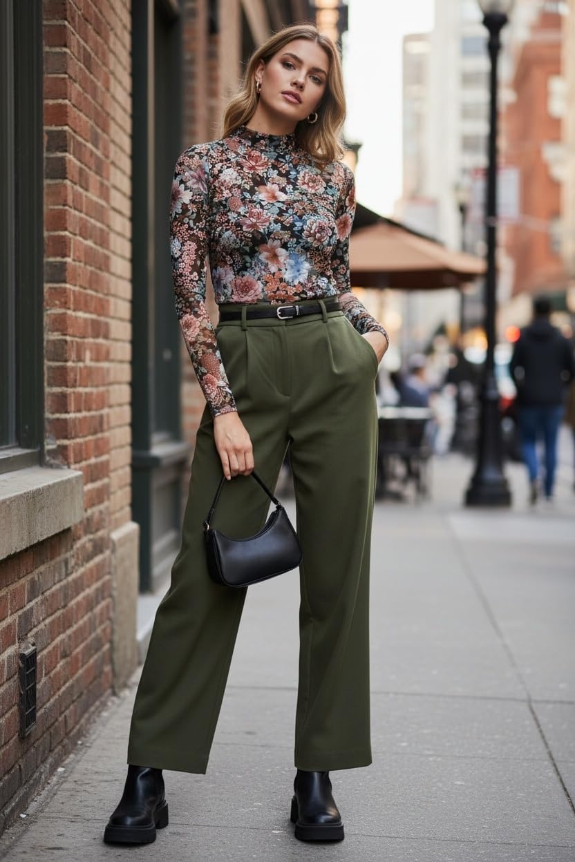 image:imageZeagoo Womens Mesh Long Sleeve Tops Mock Neck Ruched Sheer Blouse S2XLFloral Print