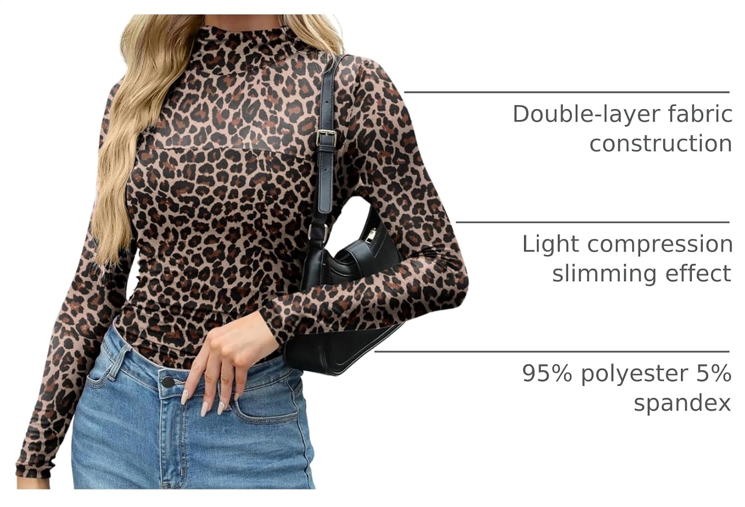 image:imageZeagoo Womens Mesh Long Sleeve Tops Mock Neck Ruched Sheer Blouse S2XLLeopard