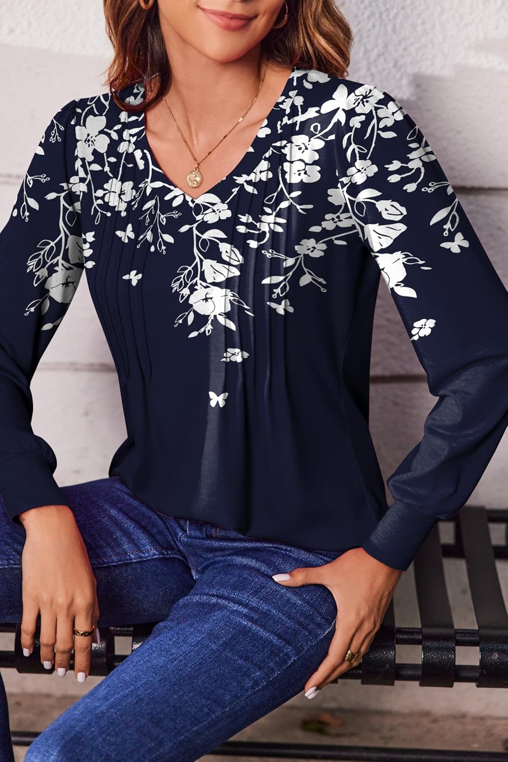 image:imageZeagoo Womens Puff Long Sleeve Shirts Pleated V Neck Fall Tunic Tops Blouse Dressy Casual Summer TShirtsSf103