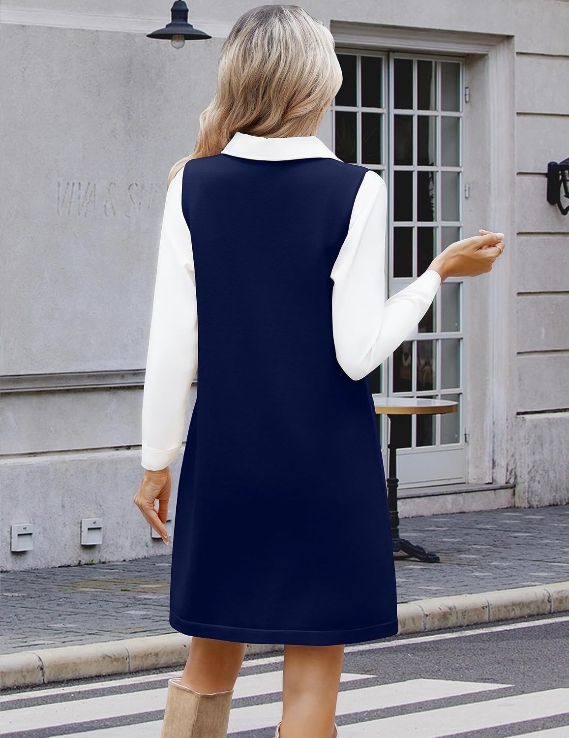 image:imageZeagoo Womens Sweater Vest Dresses for Women 2026 V Neck Sleeveless Knit Pullover Sweater with Pockets Fall Winter OutfitsBlue