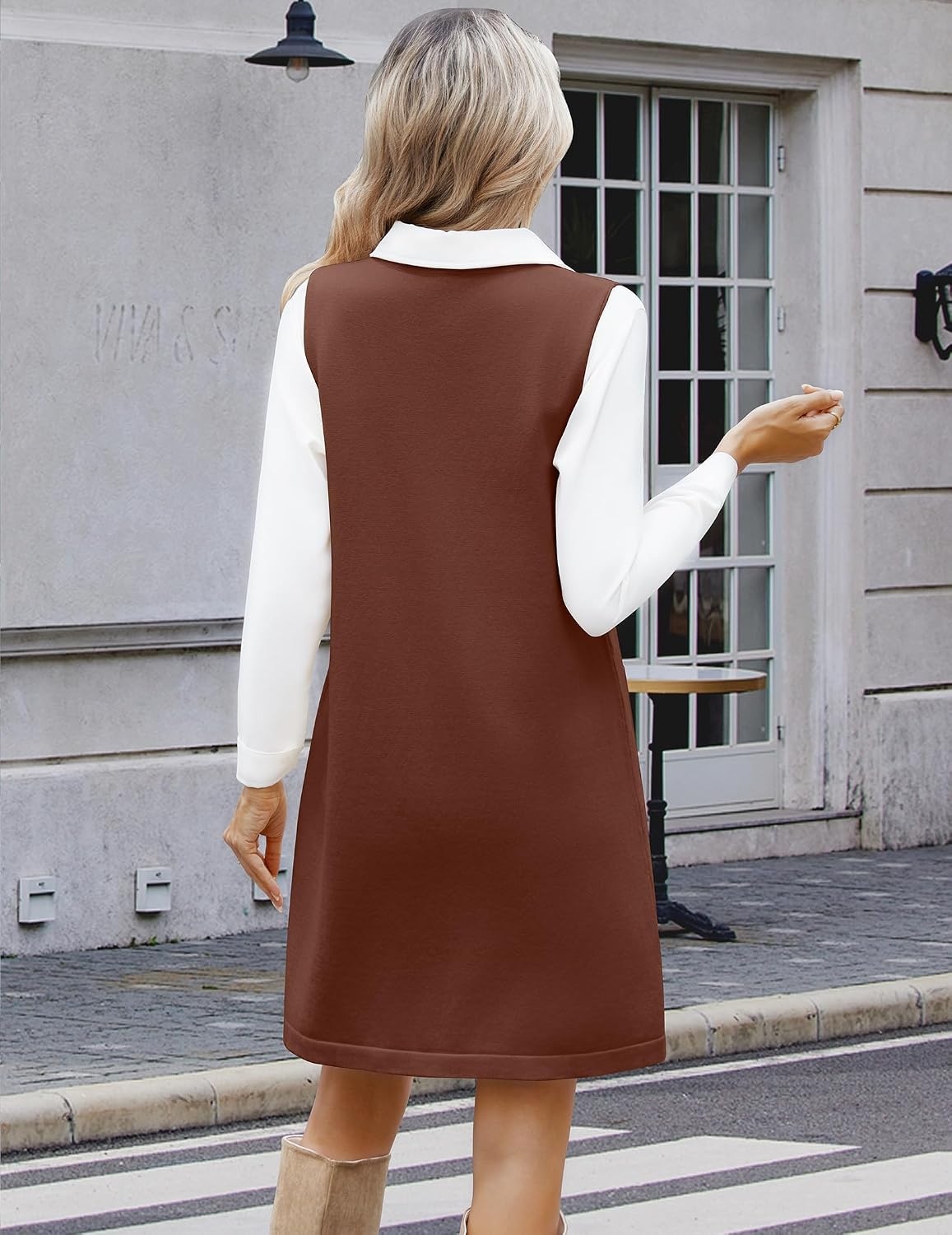 image:imageZeagoo Womens Sweater Vest Dresses for Women 2026 V Neck Sleeveless Knit Pullover Sweater with Pockets Fall Winter OutfitsBrown