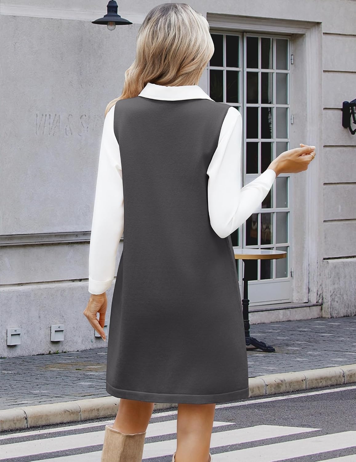 image:imageZeagoo Womens Sweater Vest Dresses for Women 2026 V Neck Sleeveless Knit Pullover Sweater with Pockets Fall Winter OutfitsDark Grey