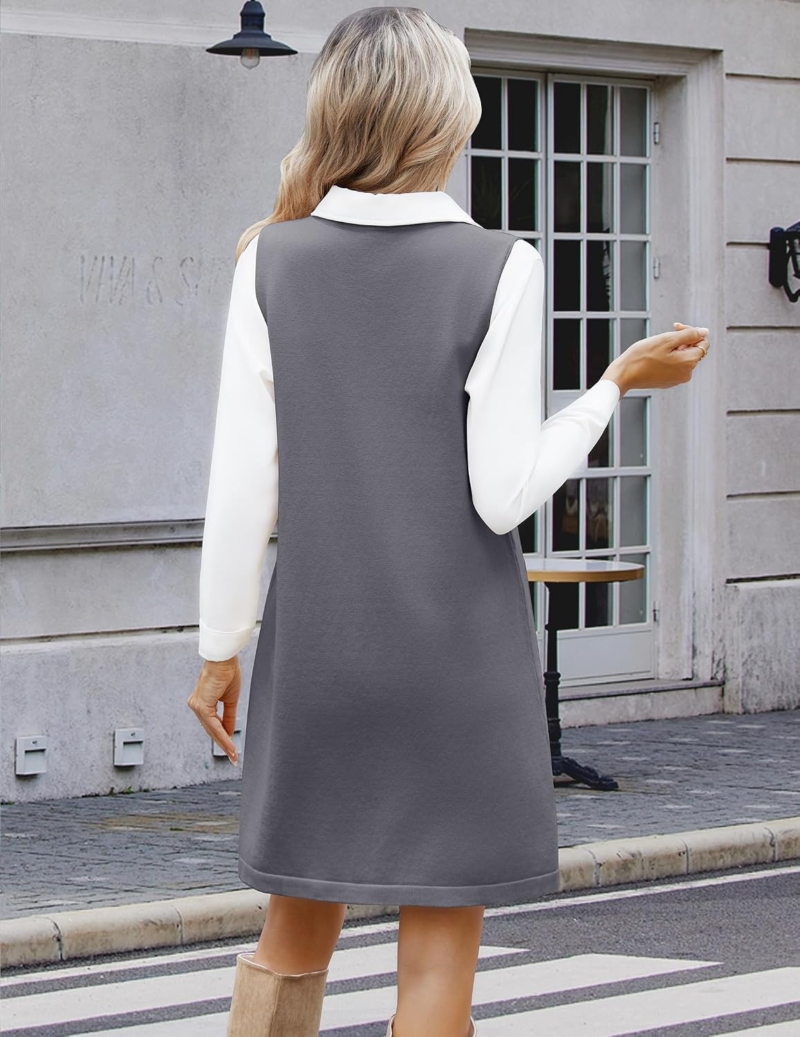 image:imageZeagoo Womens Sweater Vest Dresses for Women 2026 V Neck Sleeveless Knit Pullover Sweater with Pockets Fall Winter OutfitsGrey